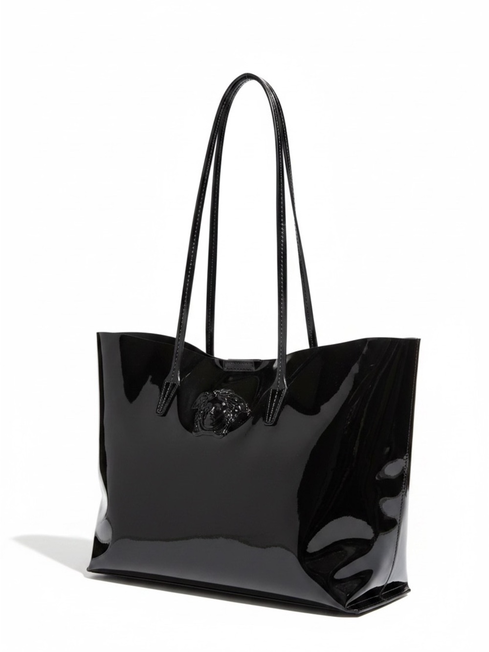 Rare Versace Black Patent Medusa Tote Bag with Matching Pouch